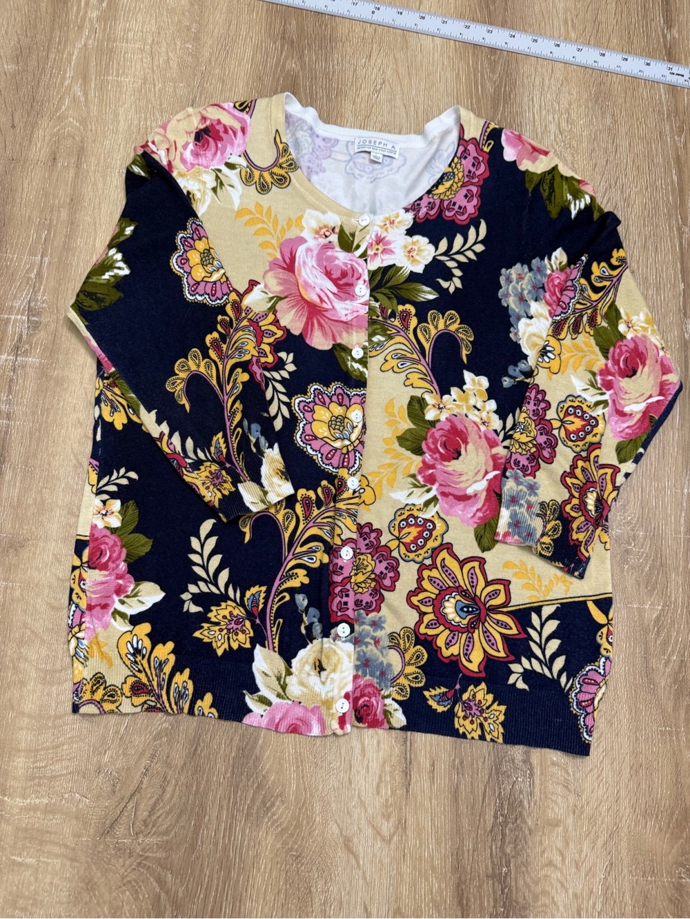 Joseph Floral Patchwork Cardigan - Navy, Pink & Yellow